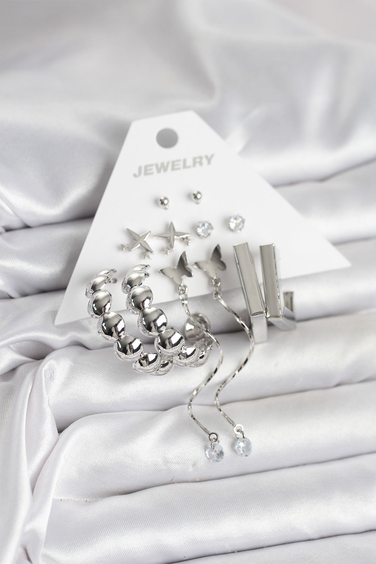 Brass Silver-Tone 6-Pair Women's Earrings Set