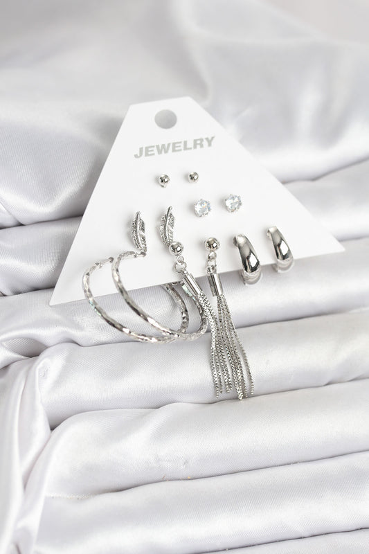 Brass Silver-Tone 6-Pair Women's Earrings Set