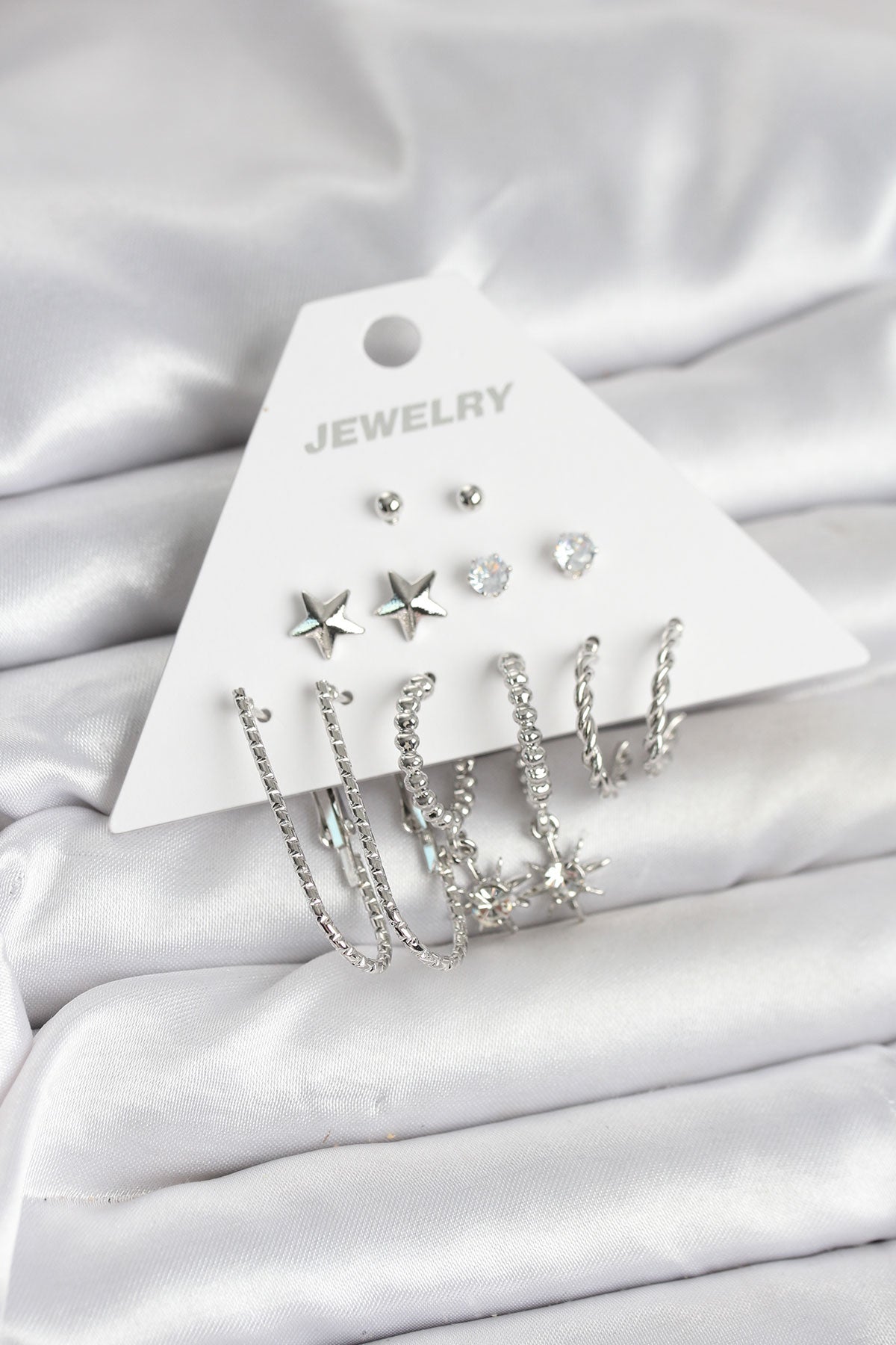 Brass Silver-Tone 6-Pair Women's Earrings Set