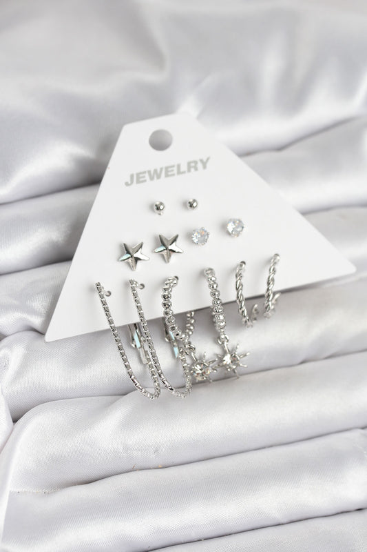 Brass Silver-Tone 6-Pair Women's Earrings Set