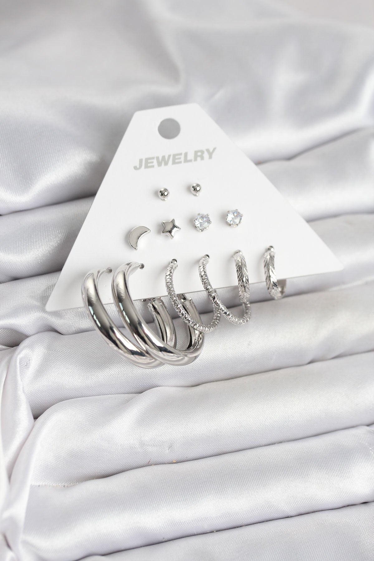 Brass Silver-Tone Hoop 6-Pair Women's Earrings Set
