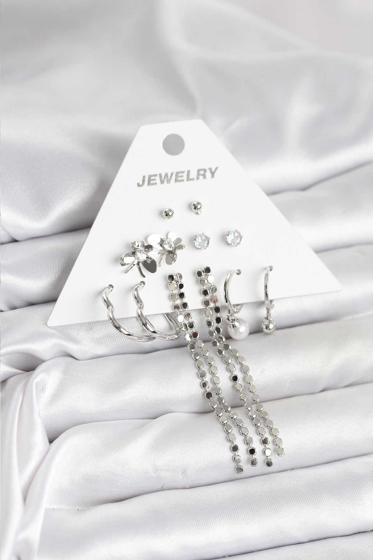 Brass Silver-Tone 6-Pair Women's Earrings Set