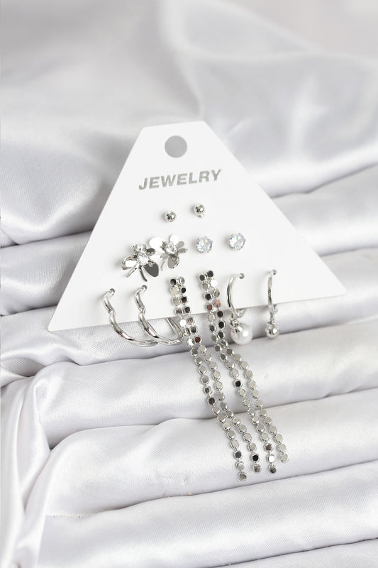 Brass Silver-Tone 6-Pair Women's Earrings Set