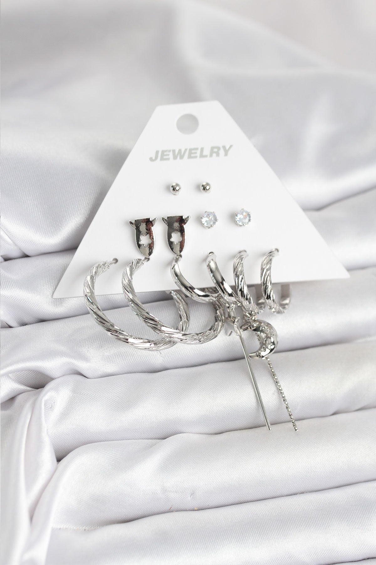 Brass Silver-Tone 6-Pair Women's Earrings Set