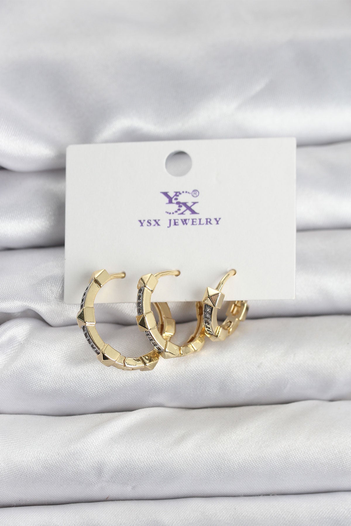 Gold-Tone Women's Earrings with Zircon Detail
