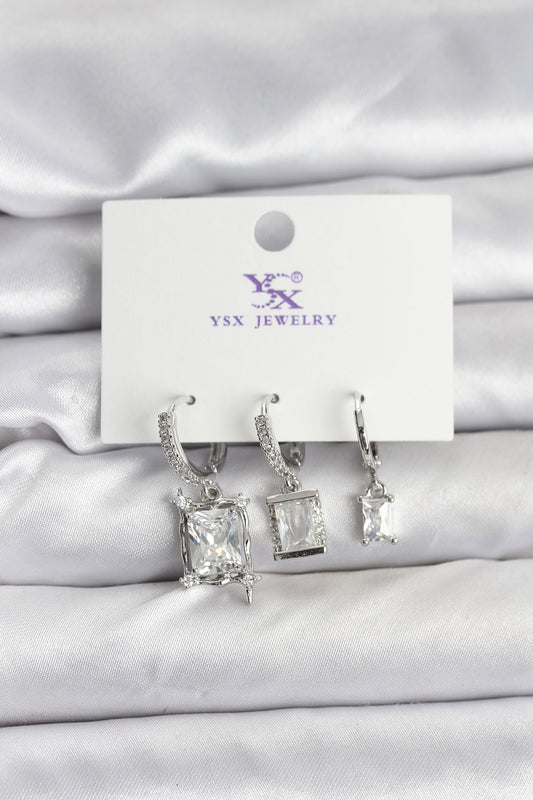 Silver-Tone Women's Earrings with Zircon Detail