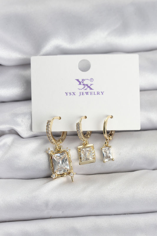 Gold-Tone Women's Earrings with Zircon Detail