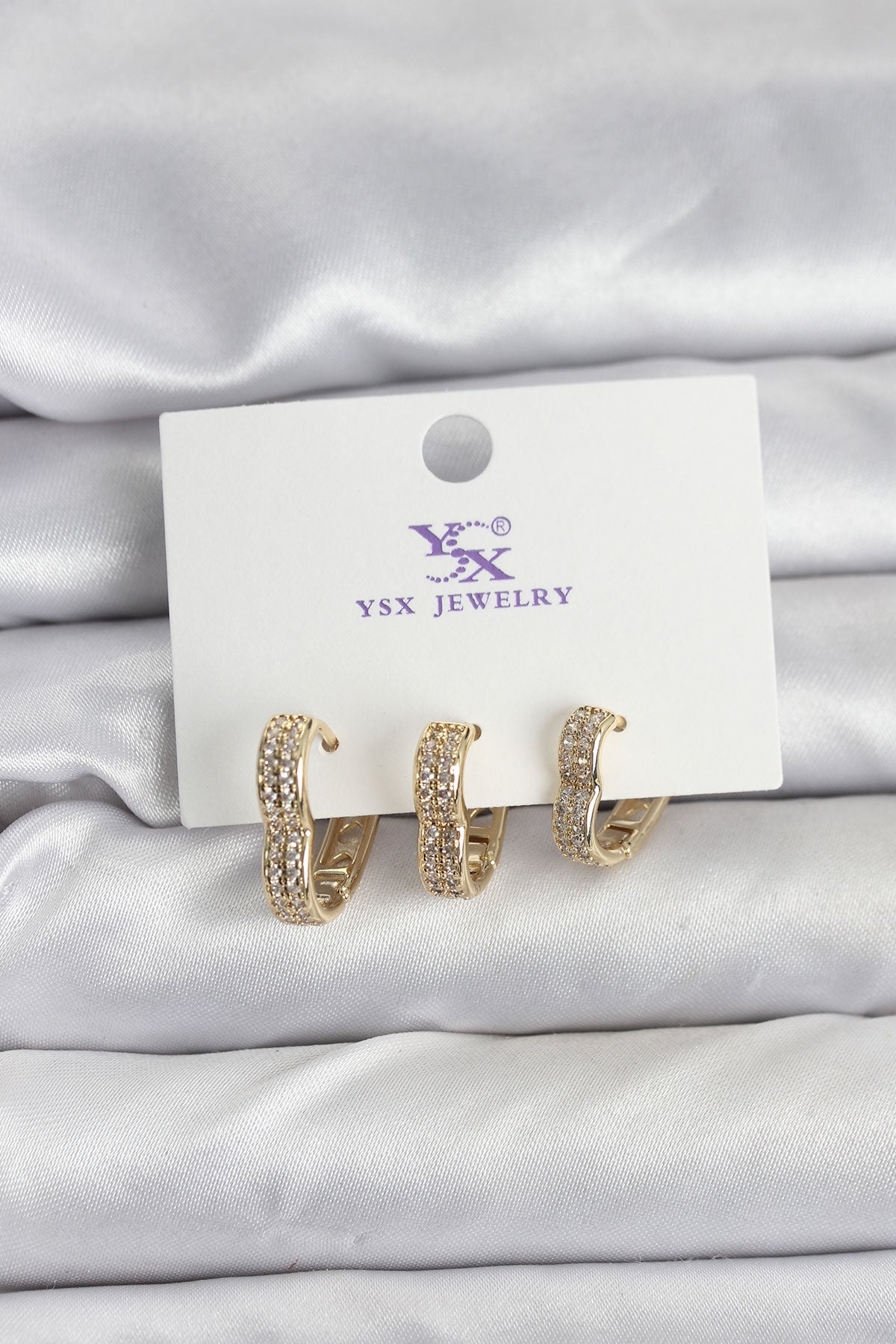 Brass Gold-Tone Heart Women's Earrings with Zircon Detail