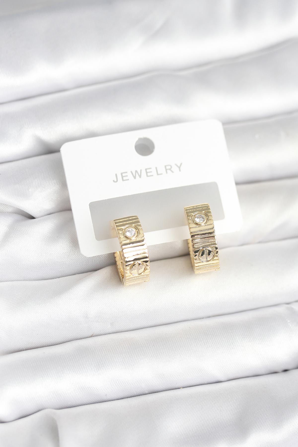 Brass Gold-Tone Women's Hoop Earrings with Zircon Detail