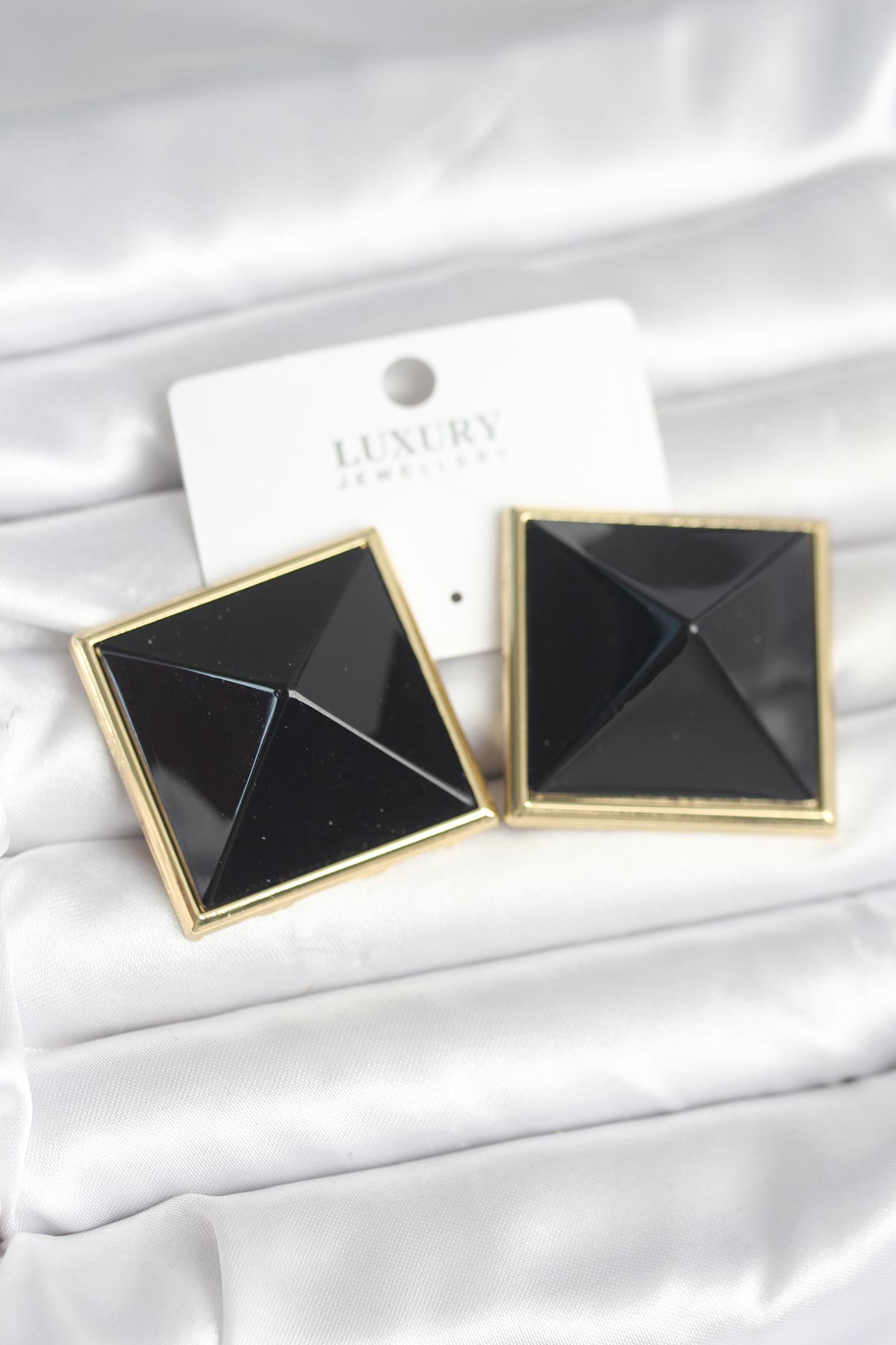 Brass Gold-Tone Black Women's Earrings