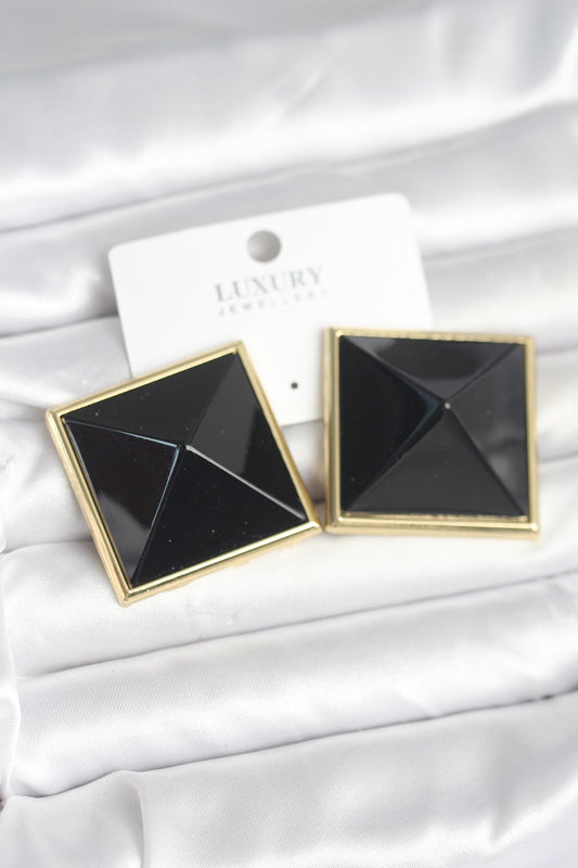 Brass Gold-Tone Black Women's Earrings