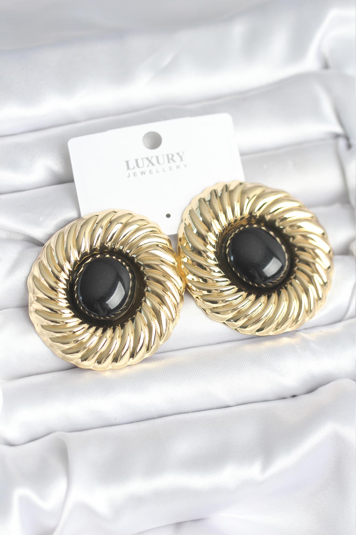 Brass Gold-Tone Black Vintage-Inspired Women's Earrings