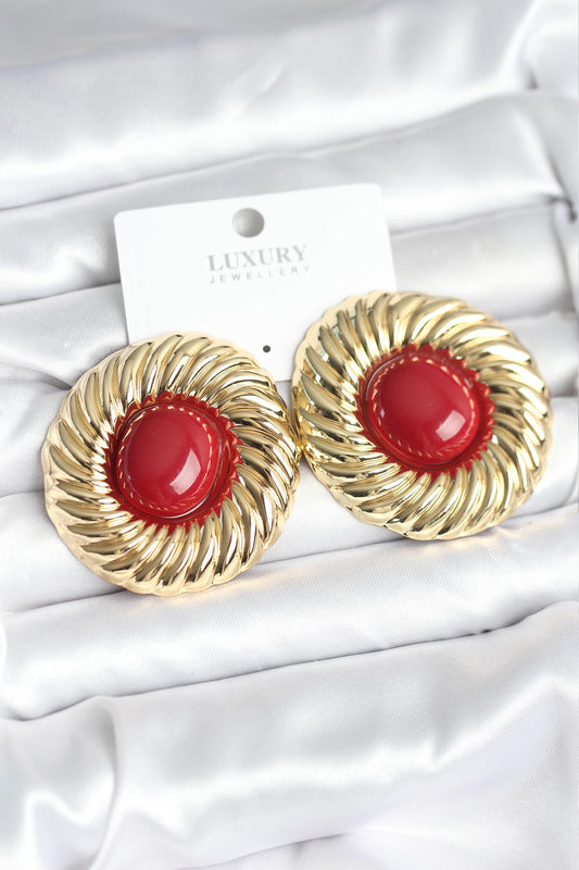 Brass Gold-Tone Burgundy Vintage-Inspired Women's Earrings
