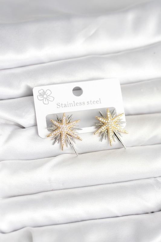 Brass Silver-Tone North Star Star Women's Earrings
