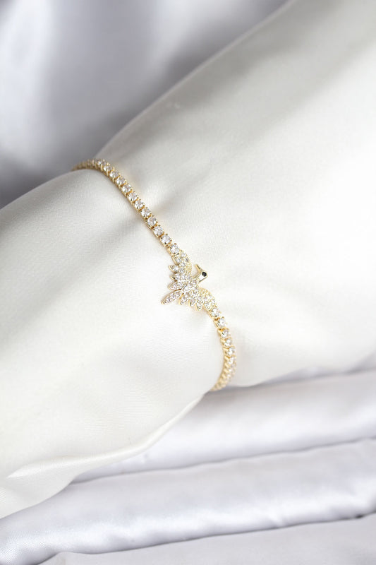Anka Kuşu Model Zirkon Taşlı Gold Renk Pirinç Su Yolu Kadın Bileklik