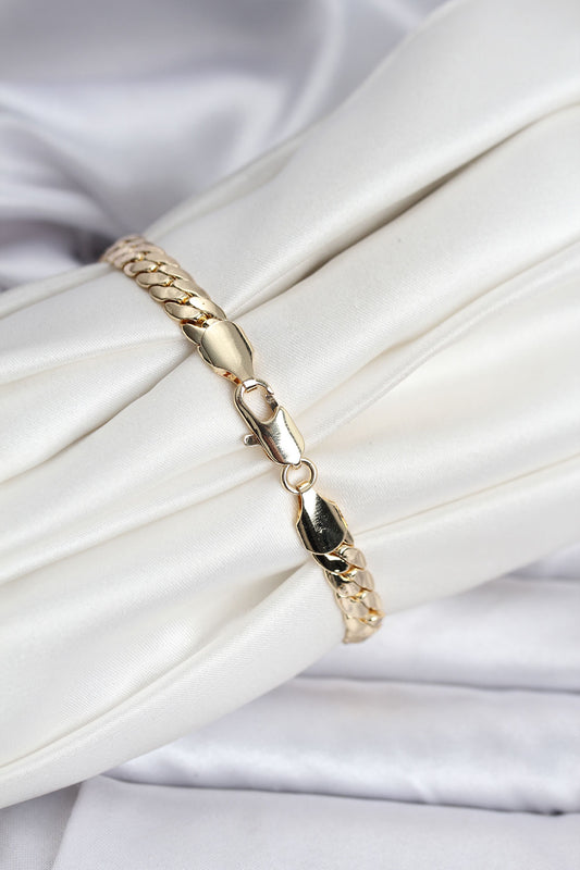 14K Gold Renk Kaplama Ezme Zincir Model Kadın Bileklik