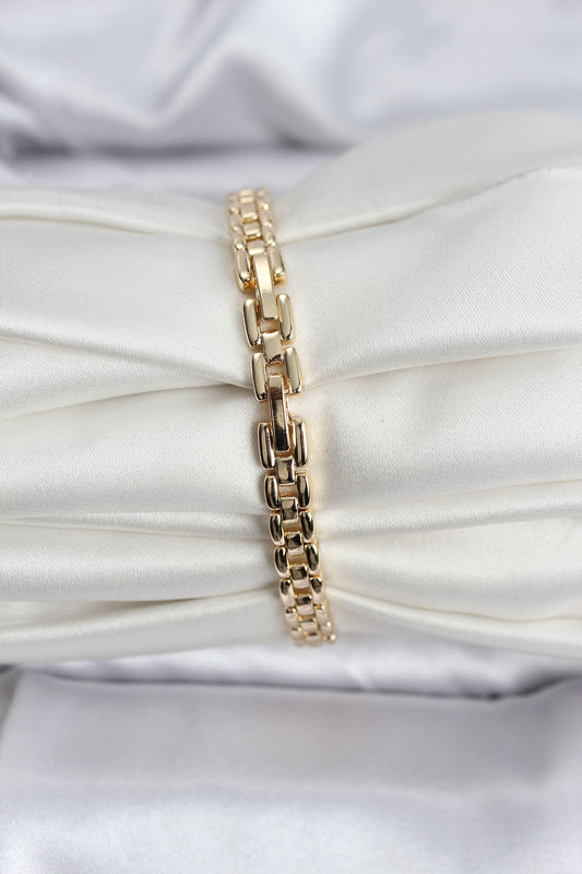 14K Gold Renk Kaplama Zirkon Kare Taşlı CM Kadın Bileklik