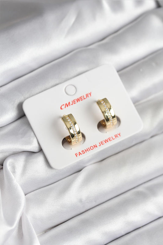 Gold-Tone Women's Hoop Earrings with Zircon Detail