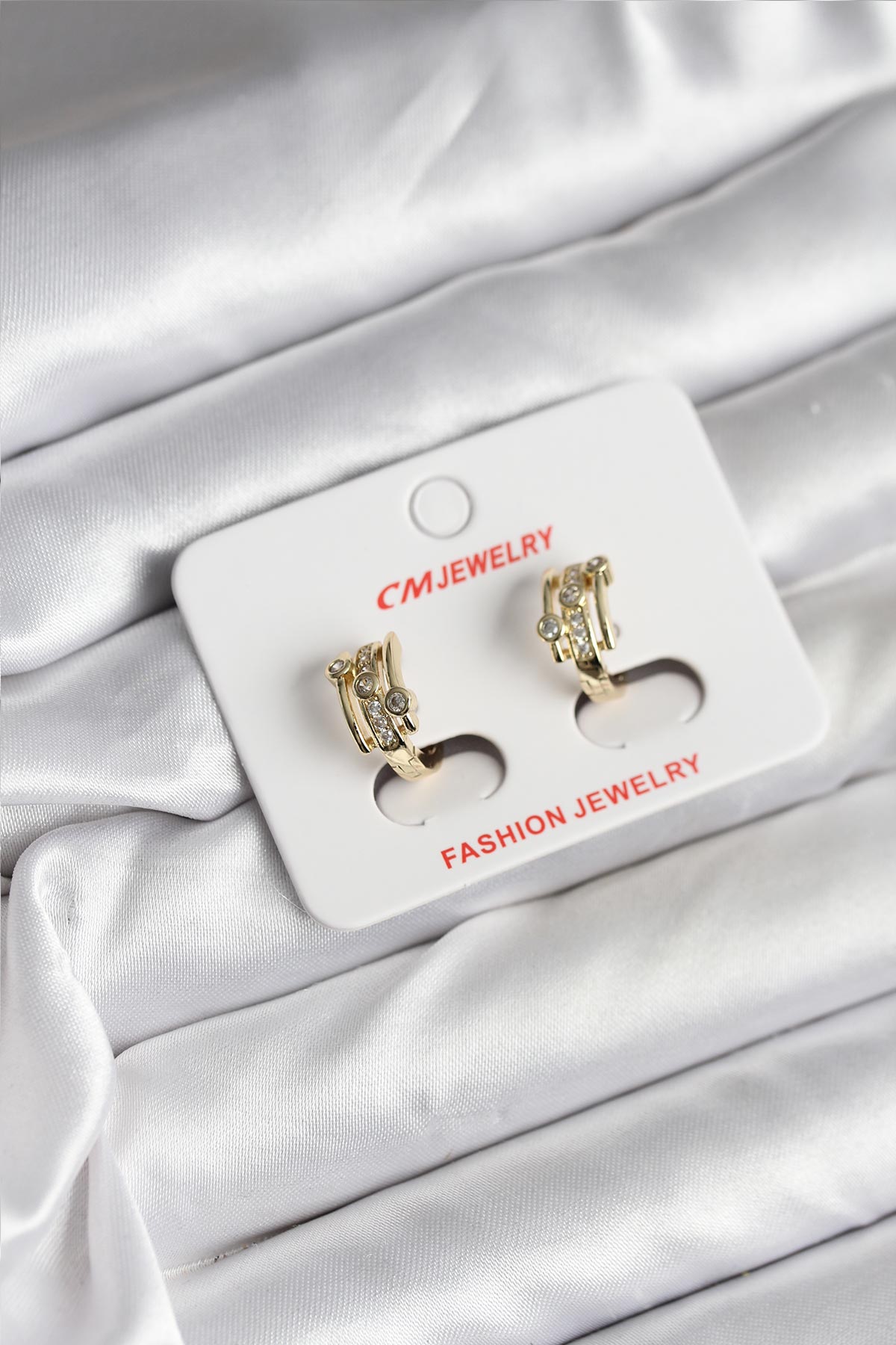 Gold-Tone Women's Half Hoop Earrings with Zircon Detail