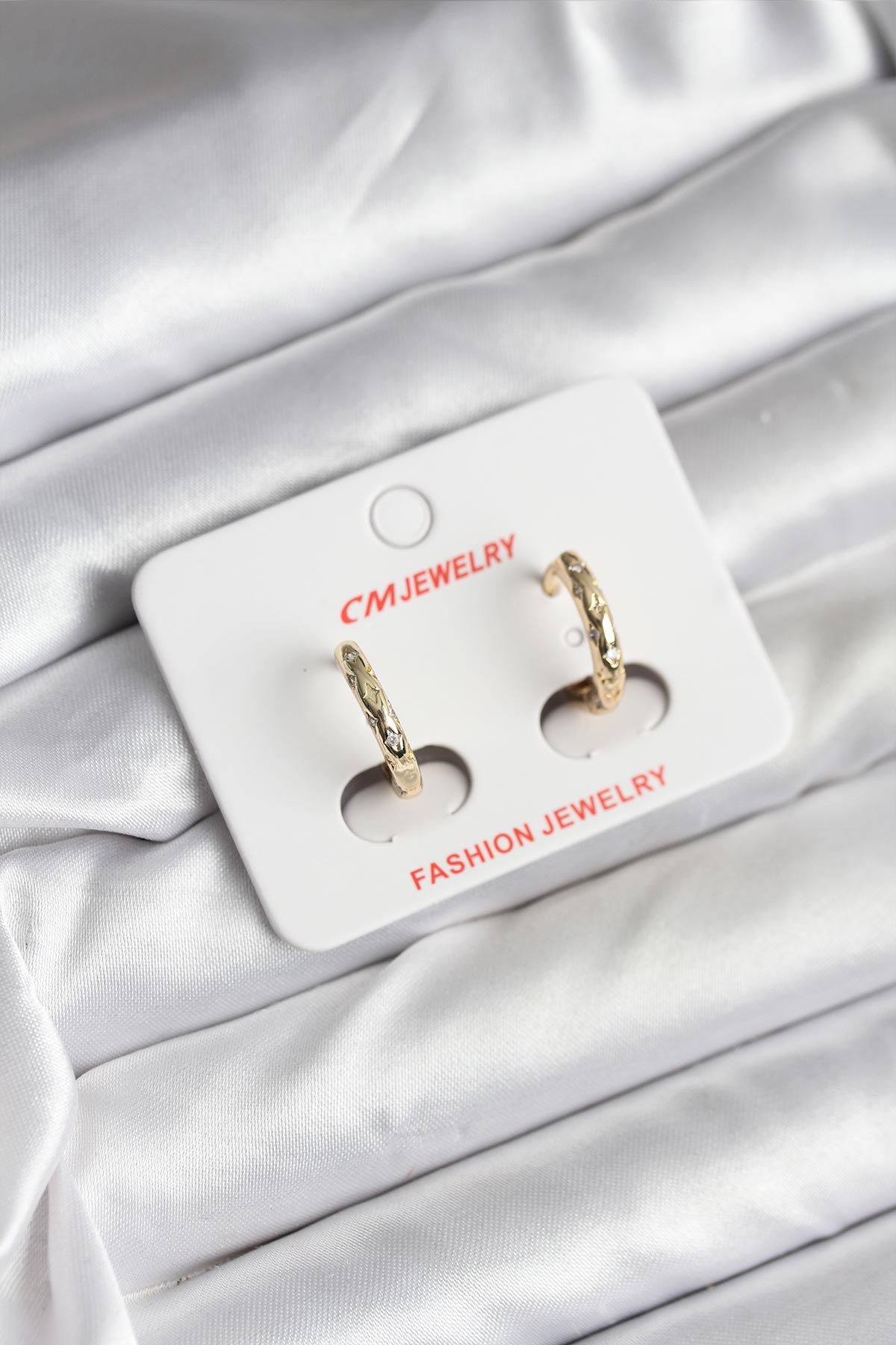 Gold-Tone Women's Hoop Earrings with Zircon Detail