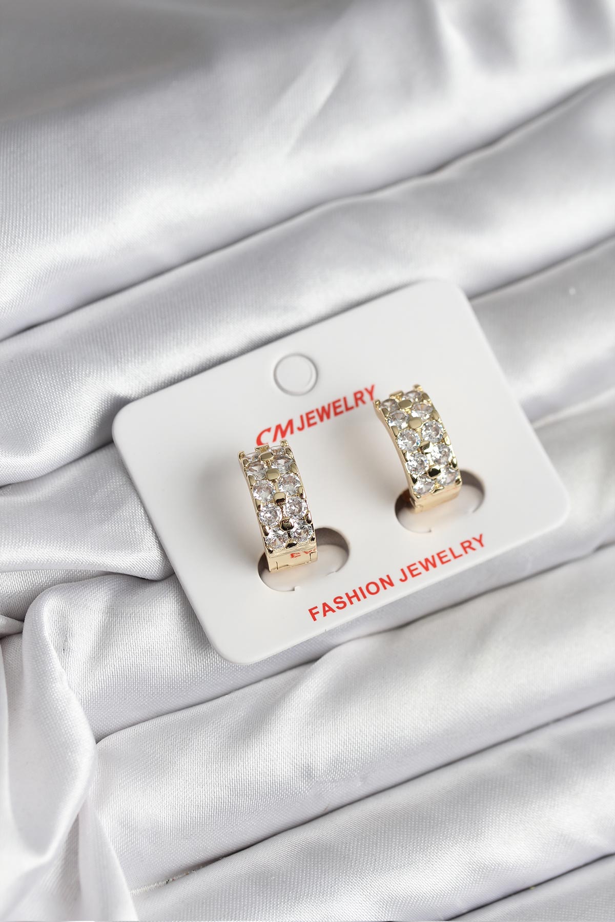 Gold-Tone Women's Earrings with Zircon Detail