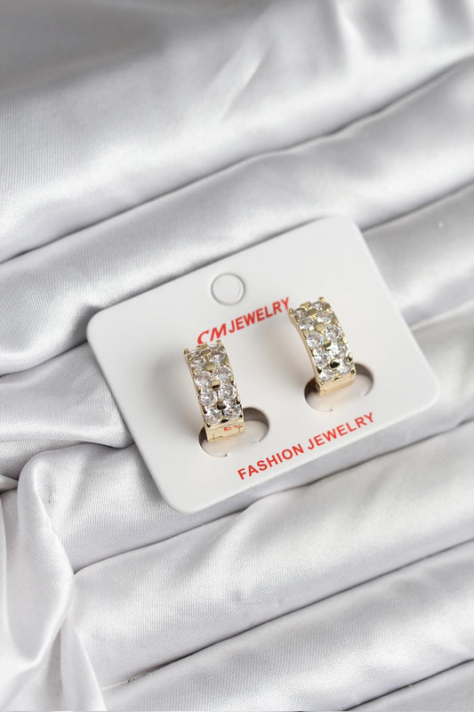 Gold-Tone Women's Earrings with Zircon Detail