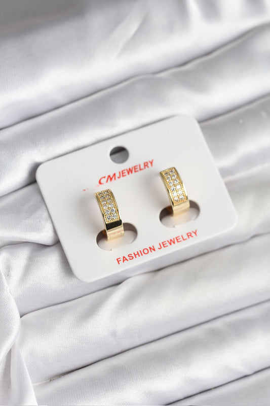 Gold-Tone Women's Hoop Earrings with Zircon Detail