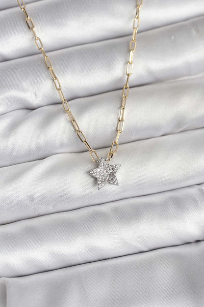 Pirinç Gold Renk Zincirli Zirkon Taşlı Minimal Yıldız Model Kadın Kolye