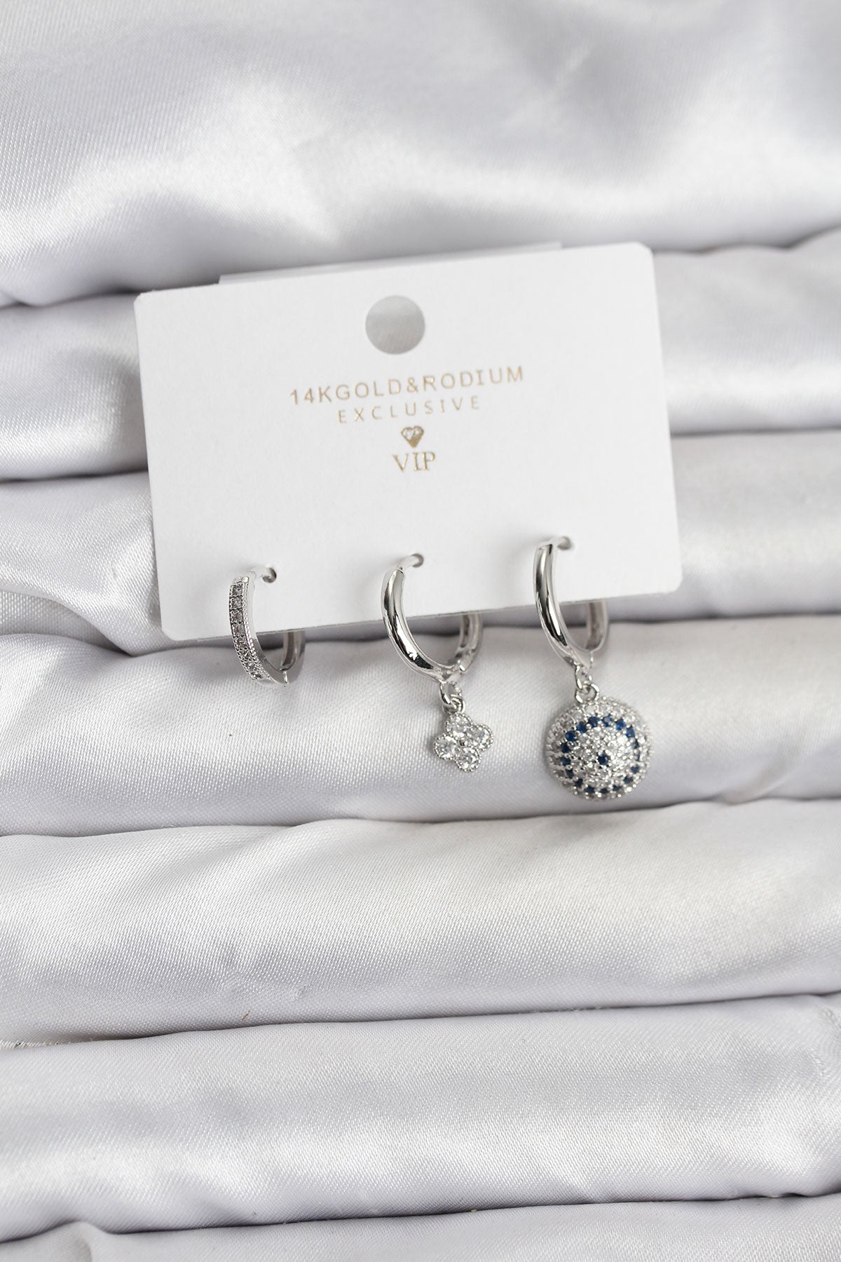 Brass Silver-Tone Evil Eye 3-Pair Women's Earrings Set