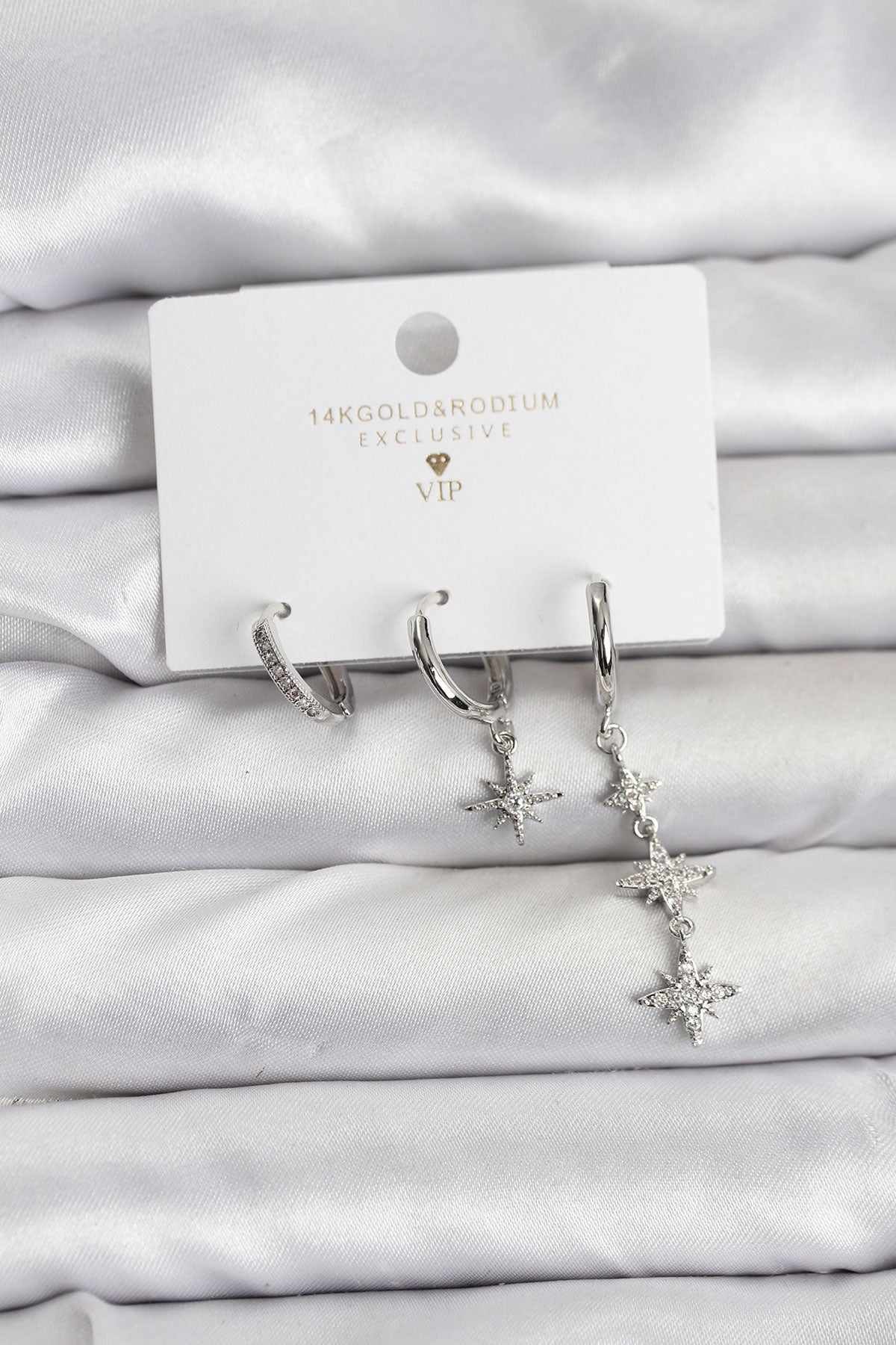 Brass Silver-Tone North Star 3-Pair Women's Earrings Set