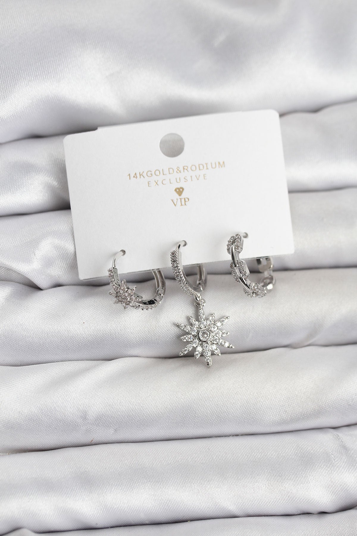 Brass Silver-Tone North Star 3-Pair Women's Earrings Set