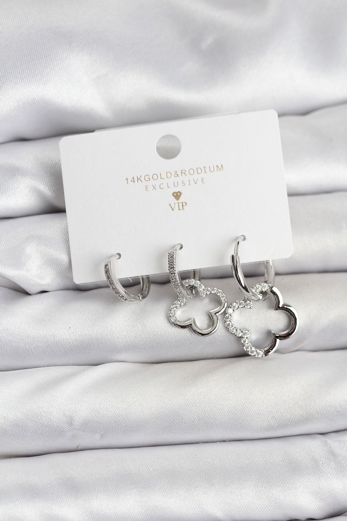 Brass Silver-Tone Clover 3-Pair Women's Earrings Set