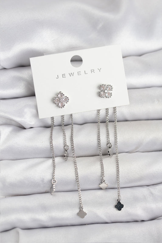 Brass Silver-Tone Clover Dangle Women's Earrings