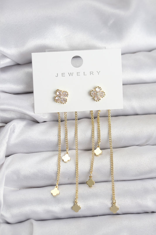 Brass Gold-Tone Clover Dangle Women's Earrings