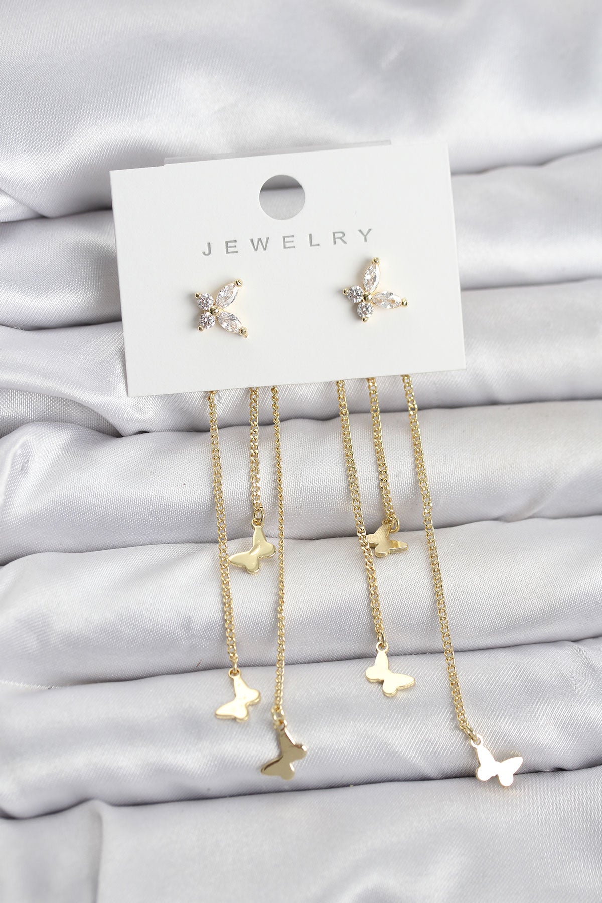 Brass Gold-Tone Butterfly Dangle Women's Earrings