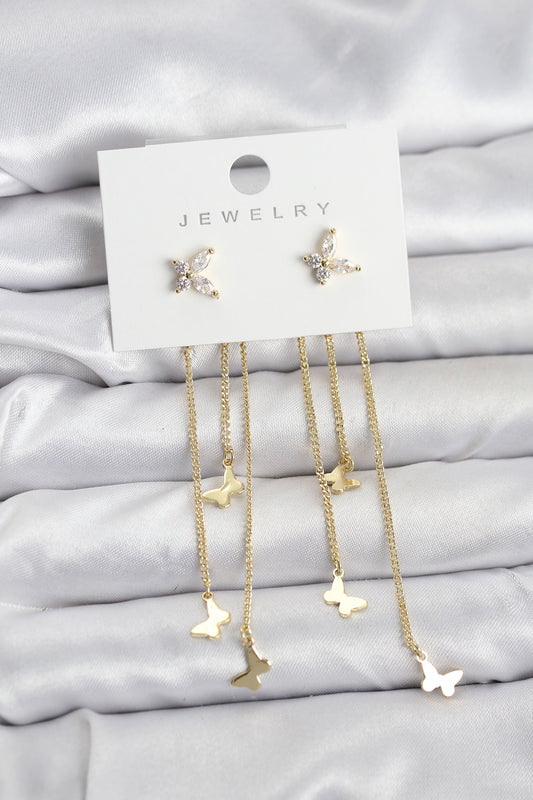 Brass Gold-Tone Butterfly Dangle Women's Earrings
