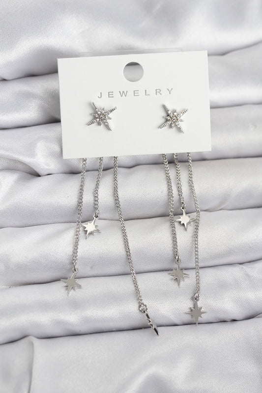 Brass Silver-Tone North Star Dangle Women's Earrings
