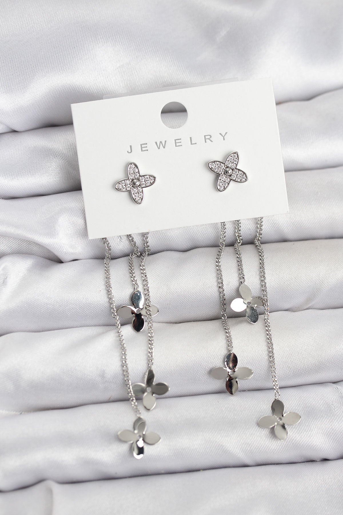 Brass Silver-Tone Lotus Dangle Women's Earrings