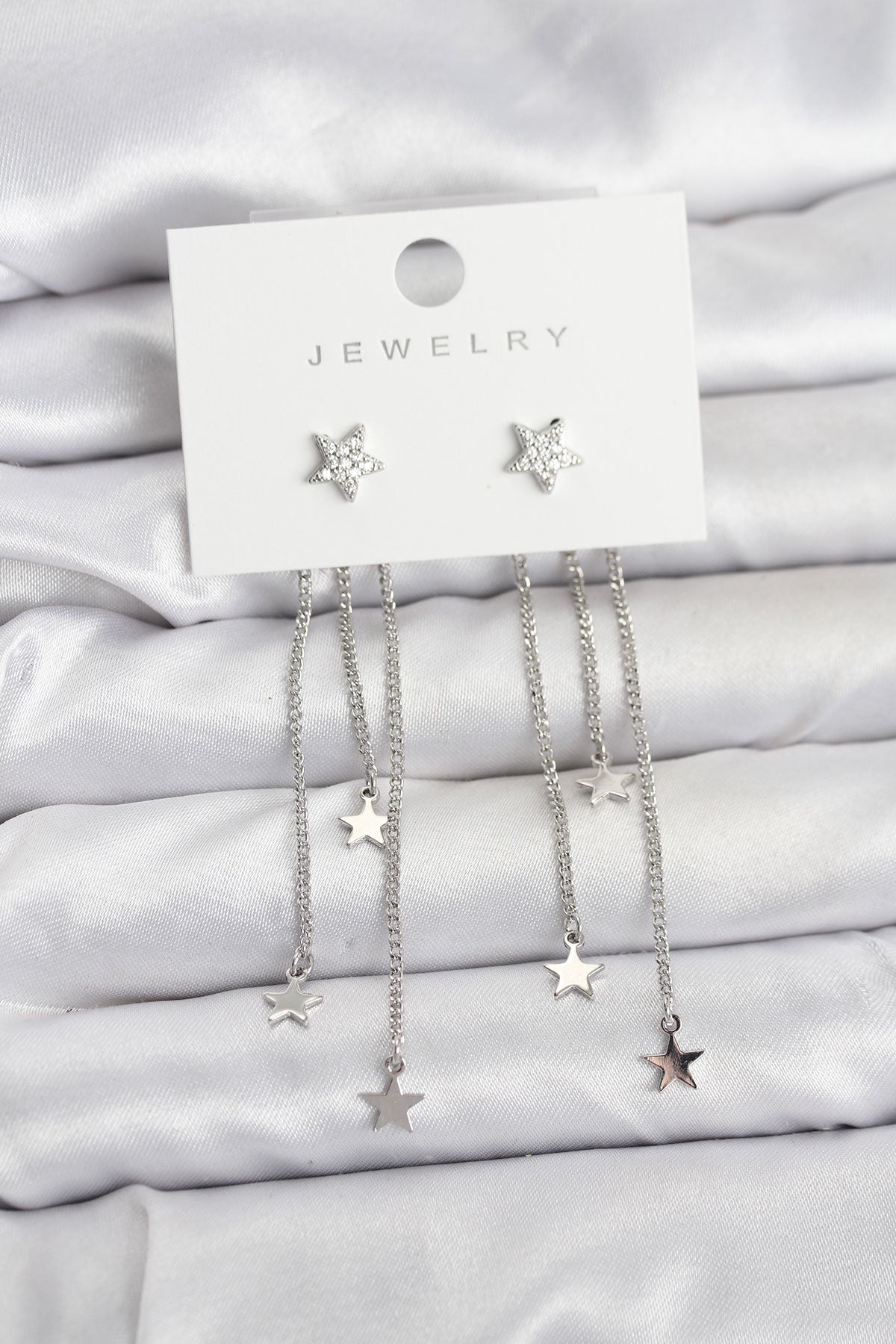 Brass Silver-Tone Star Dangle Women's Earrings