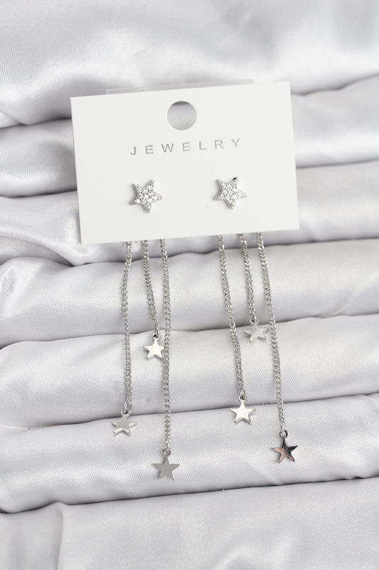 Brass Silver-Tone Star Dangle Women's Earrings