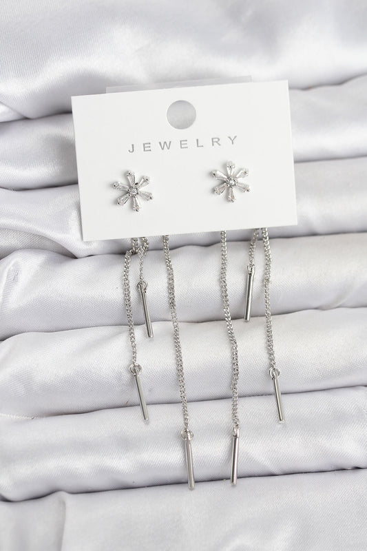Brass Silver-Tone Flower Dangle Women's Earrings