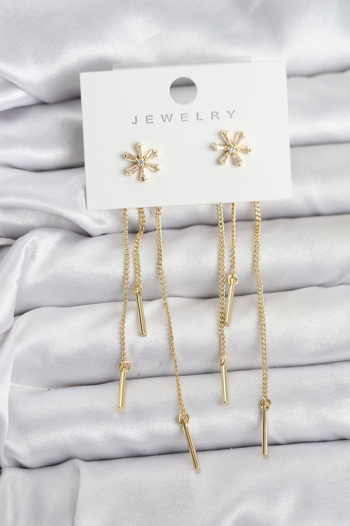 Brass Gold-Tone Flower Dangle Women's Earrings