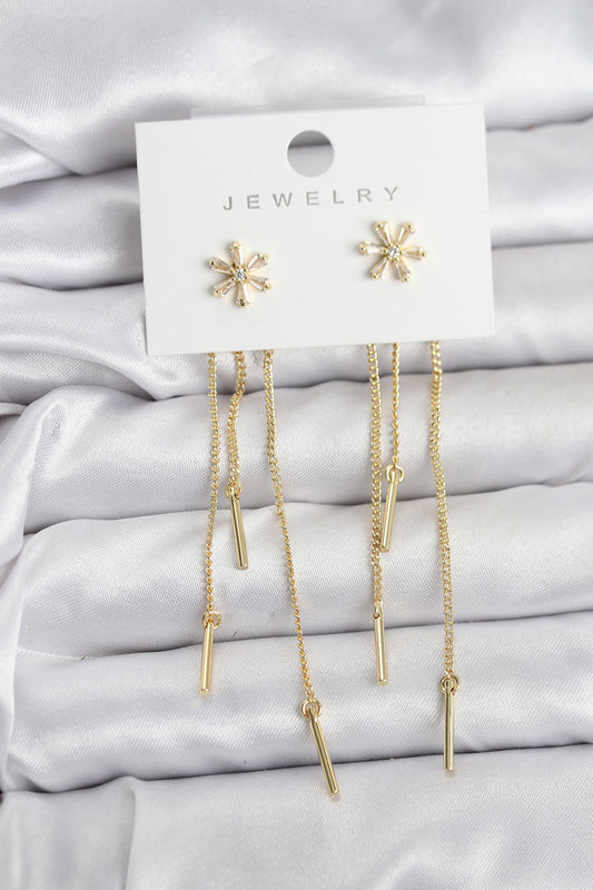 Brass Gold-Tone Flower Dangle Women's Earrings