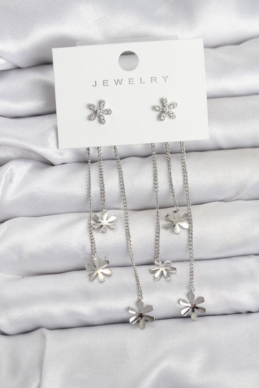 Brass Silver-Tone Daisy Dangle Women's Earrings