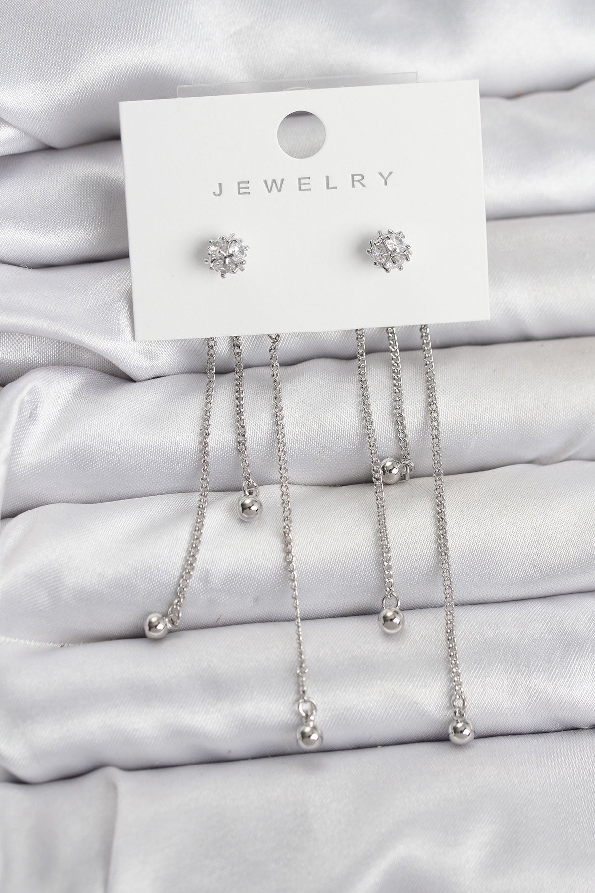 Brass Silver-Tone Ball Dangle Women's Earrings Set