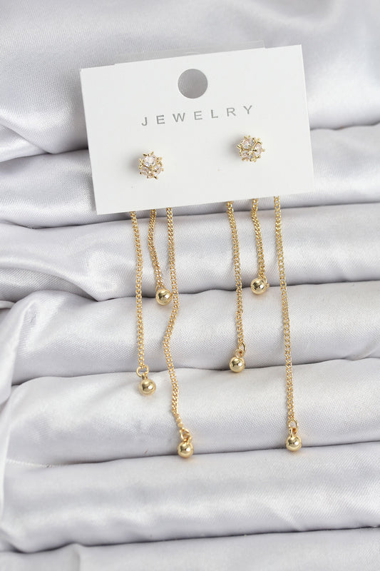 Brass Gold-Tone Ball Dangle Women's Earrings Set
