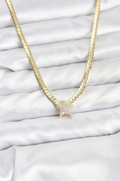 Gold Renk Pirinç Yıldız Zirkon Taşlı Kadın Kolye