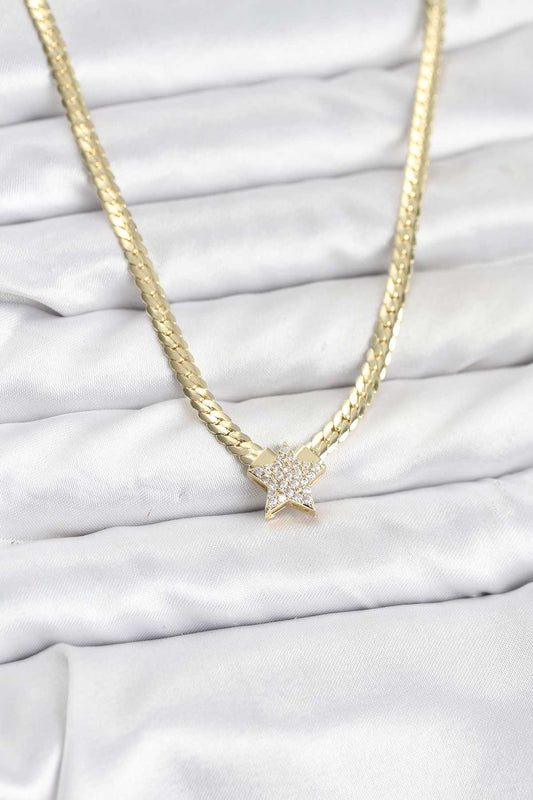 Gold Renk Pirinç Yıldız Zirkon Taşlı Kadın Kolye