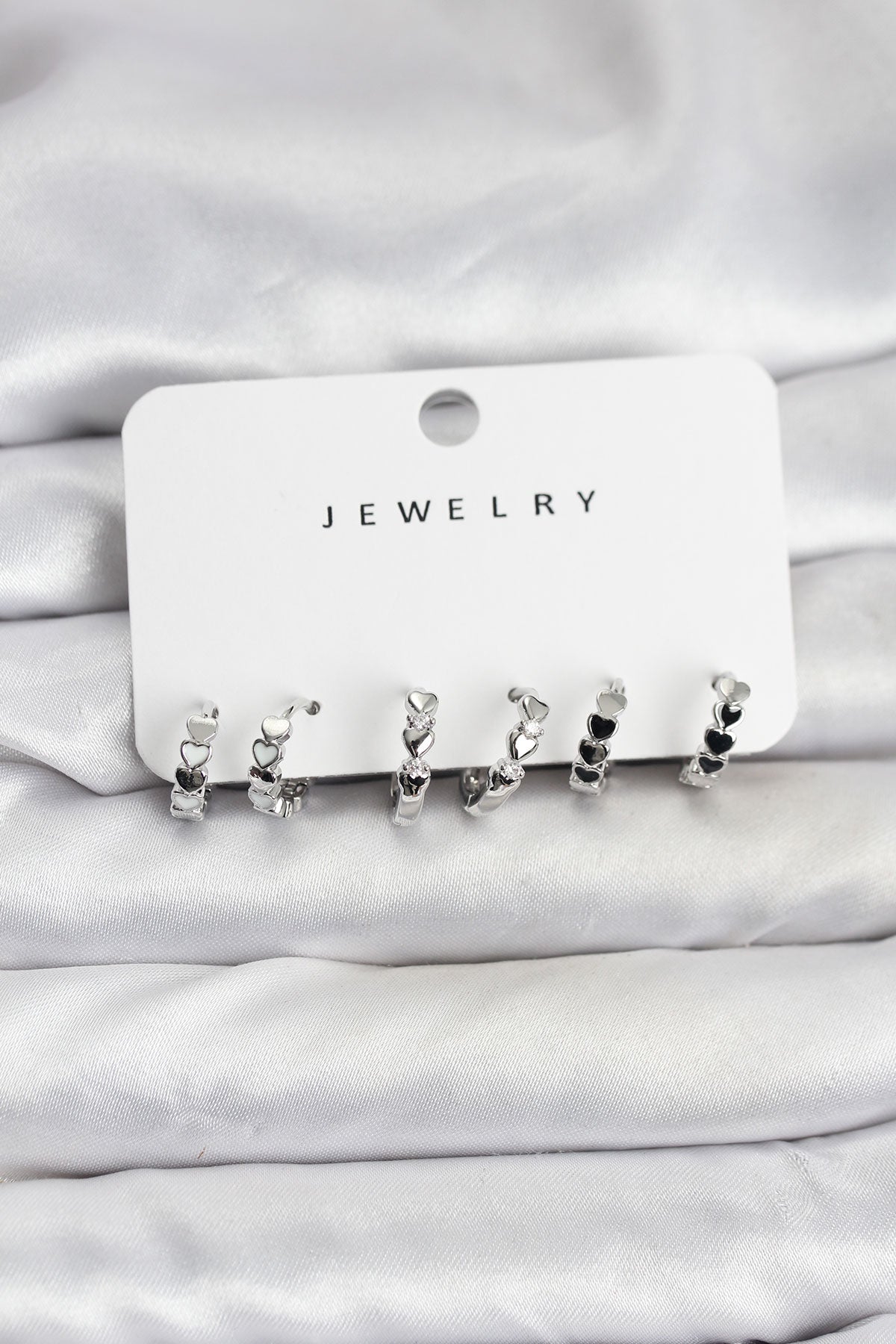 Brass Silver-Tone Heart Women's Earrings Set