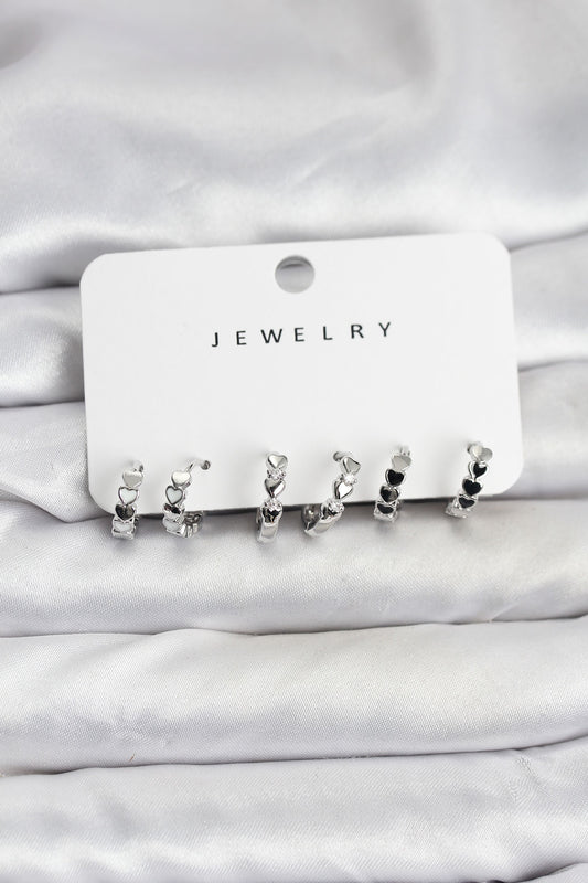 Brass Silver-Tone Heart Women's Earrings Set